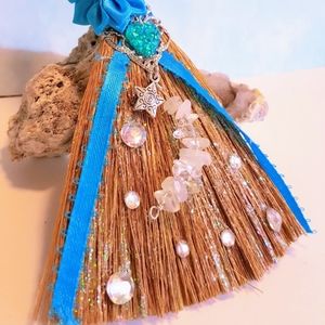 Mini Besom Broom Blue Glitter Altar Moonstone